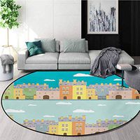 RUGSMAT Dutch Modern Machine Washable Round Bath Mat,Colorful Houses Traditional Architecture of Holland Cartoon Old Town Illustration Non-Slip Soft Floor Mat Home Decor,Diameter-39 Inch