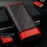 Red Black Leather Adjustable Cedar Wood Cigar Case Holder Humidor