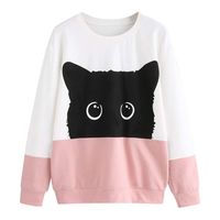 Women's Cat Print Lightweight Sweatshirt Girl Crewneck Long Sleeve Casual Pullover Tops Shirt