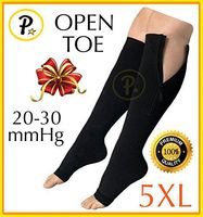Presadee Premium Open Toe Big Tall Super Size 20-30 mmHg Zipper Compression Swelling Leg Circulation Socks (Black, 5XL)