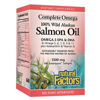 Complete Omega by Natural Factors, Wild Alaskan Salmon Oil, Supports Heart and Brain Health with Omega-3 DHA and EPA, 180 softgels (180 servings)