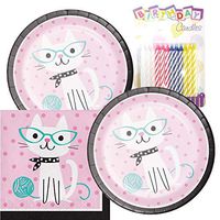 Purr-fect Kitty Cat Party Theme Plates and Napkins Serves 16 With Birthday Candles