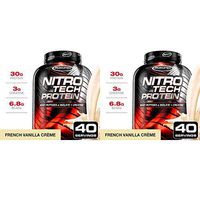 NitroTech Protein Powder Plus Muscle Builder, 100% Whey Protein with Whey Isolate, Vanilla, 40 Servings (4lbs) - 2 Pack