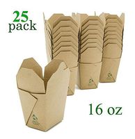 Takeout Food Container Boxes - Microwavable - Pint 16 oz - Pack of 25 - Disposable - Recyclable - Easy Fold and Close Chinese Box - Kraft Brown