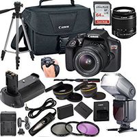 Canon EOS Rebel T6 DSLR Camera w/ 18-55mm Lens + LCD Display TTL SpeedLight Flash + Power Grip + 64GB Memory + Canon Case + Tripod + Remote + More - Professional Bundle