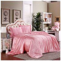 Naiflowers Bedding 4 Piece Bed Sheets Set, Silk Feel Solid Hotel Luxury Satin Charmeuse Sheet Set, Quilt Cover & Bed Sheet & Pillowcases, Wrinkle Free Fade Resistant Stain Resistant (Pink)