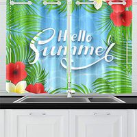 YUMOING Summer Palms Hawaiian Flowers Lettering Kitchen Curtains Window Curtain Tiers for Café, Bath, Laundry, Living Room Bedroom 26 X 39 Inch 2 Pieces