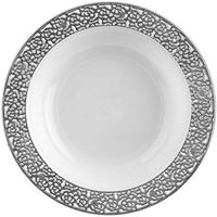 Royalty Settings Inspiration Collection Fancy Heavy Duty Plastic Plates for Weddings, Premium Hard Plastic Plates for Parties, White with Silver Rim, Set of 20, 12 ounce Disposable Plastic Bowl