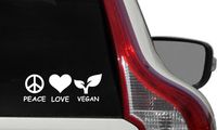 Vegan Peace Love Text Version 1 Car Vinyl Sticker Decal Bumper Sticker for Auto Cars Trucks Windshield Custom Walls Windows Ipad Macbook Laptop Home and More (White)