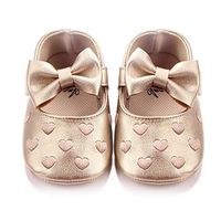Ugthe Children's Shoes Toddler Baby Girl Bowknot Faux Leather Prewalker Sneaker Soft Sole Flats Shoes - Golden 13cm