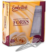 Embellish Crystal Clear Disposable Plastic Forks Set (300 Forks) | Heavy Duty Plastic Forks Bulk Set Ideal For Weddings, Catering, Parties, Buffets, Cafes, Events & Everyday Use At Home Or On The Go