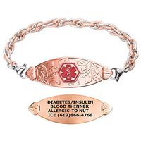 Divoti Custom Engraved Medical Alert Bracelets for Women, Stainless Steel Medical Bracelet, Medical ID Bracelet Free Engraving–PVD Rose Gold Lovely Filigree Inter-Mesh Rose Gold/Silver-TP Red-8.0"