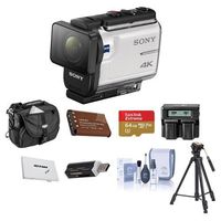 Sony FDR-X3000 4K Action Camera, with Balanced Optical SteadyShot, Bundle with 64GB MicroSDHC U3 Card, Camera Case, Spare Battery, Tripod, Dual Charger, Cleaning KIt, Card Case, Card Reader