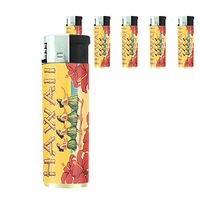 Perfection In Style Butane Refillable Electronic Lighter Set of 5 Pieces Vintage Hawaiian Art Design 010