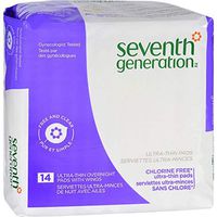 Seventh Generation Ultra Thin Pads, Overnight with wings, Chlorine Free, 14 count (Packaging May Vary)