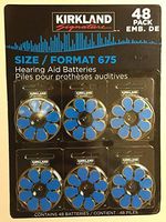 Kirkland Signature Premium Quality Hearing Aid Batteries 48 pack 1.45 Volt Mercury Free Various Sizes (Size 675)