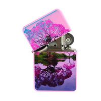Pink Flip Top Refillable Windproof Lighter - Cherry Blossom Reflection Pink Lighter