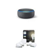 Philips Hue white 4 bulb starter kit (CA Residents) with Echo Dot (3rd Gen) - Charcoal