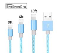 Beskson Charger Cable for Phone, Charger Cord 3Pack Nylon Braided Charging Cord Compatible Phone xs/xsmax/xr/8/8plus/7/7plus/6/6plus pad pod & More-Sky Blue(3/6/10FT)