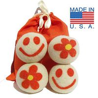 4 Orange Happy Face combo Flower Design with Free Felt Gift bag, Eco-friendly 100% Wool Dryer Balls Premium wool Dryer Beez