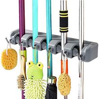 TOMYEUS Mop Holder Broom Wall Mounted Tidy Organizer Broom Tool Storage with 5 Position 6 Hooks