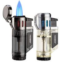 Torch Lighters 2 Pack Triple Jet Flame Butane Lighter 3 Flame Torch Cigar Lighter Fluid Refillable Jet Lighter-Butane Not Included (Black & Silver)