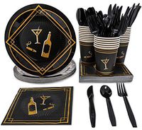 1920s Black and Gold Party Supplies - Serves 24 Roaring 20s Themed for Birthday, Graduation, Includes Paper Plates, Napkin, Cups, Cutlery