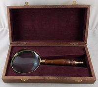 Large Wood Handle Brass Magnifying Glass with Wooden Box