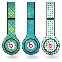 Green & Teal Different Pattern Set of 3 Headphone Skins for Beats Solo HD Headphones - Removable Vinyl Decal!