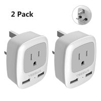 UK Hong Kong Ireland Travel Plug Adapter 2 Pack, TESSAN Type G Power Outlet Adaptor with 2 USB for USA to London Scotland Dubai British England Irish