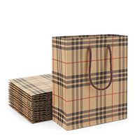 Plaid Paper Party Bags, Eusoar 20pcs 6.0" x 3.1''x 7.9'' Kraft Paper Gift Bags with Handles Bulk, Shopping Bags with Handles, Lunch Bags, Merchandise Bag, Party Bags, Retail Handle Bags, Wedding Bags