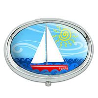 Sailboat on The Lake Metal Oval Pill Case Box