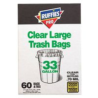 Ruffies Pro 1124909 33 Gallon Clear X-Large Trash Bags 60 Count