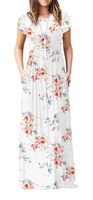 VIISHOW Women's Short Sleeve Floral Dress Loose Plain Maxi Dresses Casual Long Dresses with Pockets(Floral White XS)