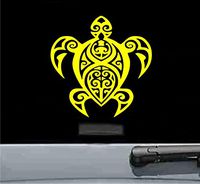 JS Artworks Tribal Turtle Vinyl Decal Sticker (Yellow)
