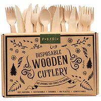 Pureblu Planet - Disposable Wooden Forks, Spoons, Knives Set | Alternative to Plastic Cutlery - Biodegradable Replacements (250 Count - 100 Spoons, 100 Forks, 50 Knives)