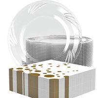 WONDERFUL Disposable Dessert/Appetizer Plates and Napkins: 50 Elegant Clear Plastic Plates 7 -inch Plus 50 Premium Cocktail Napkins, Brighten up Your Special Occasion With Class and Style