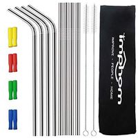 Stainless Steel Straw Tumblers 30oz Reusable StrawsFor Cold Beverage Bottle Cup Mugs -Kids Set of 8 with 2 Cleaning Brushes (Silver)