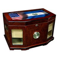Large Premium Desktop Humidor - Glass Top - Flag of El Salvador (Salvadorian) - Waves with USA Flag - 300 Cigar Capacity - Cedar Lined with Two humidifiers & Large Front Mounted Hygrometer.