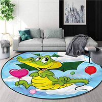 RUGSMAT Kids Round Area Rug,Cartoon Style Dragoon in Sky Design Non-Slip Fabric Round Rugs for Floor Mat Carpet Round-63