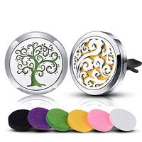 INFUSEU 2 Pcs Car Air Freshener Vent Clip Essential Oil Car Diffuser Aromatherapy Locket Stainless Steel Tree of Life Cloud, 12 Refill Felt Pads