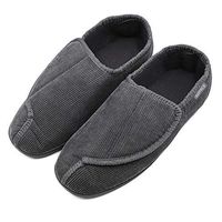 MediFeet Mens Memory Foam Diabetic Slippers Extra Wide Width Adjustable House Shoes for Swollen Feet Edema Elderly Men Seniors Light Grey