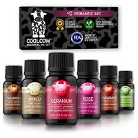 Diffuser Essential Oil Set by COOLCOW, New Formula for Diffusers, 6x1/3 fl. oz, 100% Natural Aromatherapy, Romantic Flavors: Geranium, Rosemary, Rose, Cedarwood, Cinnamon, Vanilla Essential Oils