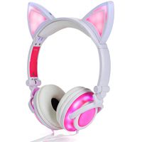 Kids Headphones, Chargeable LED Glowing Cat Ears Headphones with Safe Kids Friendly 85dB Volume Limited,Wired Foldable Adjustable Earphones for Children/Teens/Boys/Girls(Cat Ear-Pink)