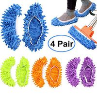 FEATHERHEAD Bontip 4 Pairs (8 Pieces) Unisex Washable Dust Mop Slippers Shoes Microfiber Cleaning House Mop Slippers Multifultional Floor Cleaning Shoes Cover for House Kitchen Office (Free Size)