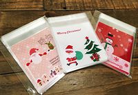 Charmed Christmas Wreath Plastic Cellophane Cookie Treat Bags Self-Adhesive,75 Counts 3 Different Colors (Santa)