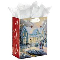 Hallmark 9" Medium Thomas Kinkade Christmas Gift Bag with Tissue Paper (Snowy House)