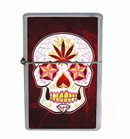 Day of the Dead Sugar Skull P()t Leaf Flip Top Oil Cigarette Lighter Mexican Calavera