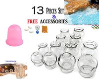 拔罐 13 pcs Thick Medical Grade Glass Cupping Therapy Set (12pcs Multiple Sizes) + Portable Silicone (1pc) / fire Glass Cupping jar for Professionals KT00092+KT00104