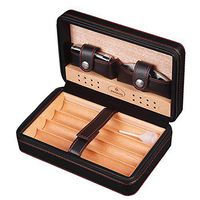 METTE Genuine Leather Travel Cigar Humidor Case, Cigar Box with Humidifier and Cedar Wood Removbable Tray, Cigar Cutter Lighter Cutter Gift Set, Cigar Aficionado Father's Day